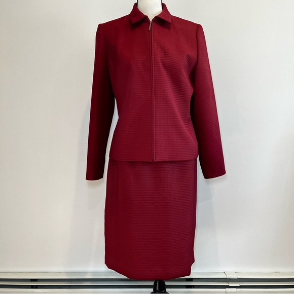 Vintage Larry Levine Classic Red/Burgundy Suit Jacket and Skirt Set